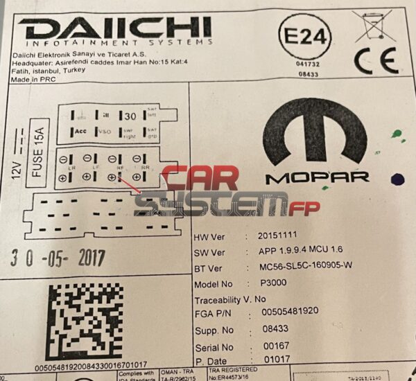 505481920 Réparation Système de navigation Daiichi Mopar Fiat