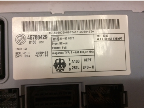 Body computer Fiat Punto 46788429