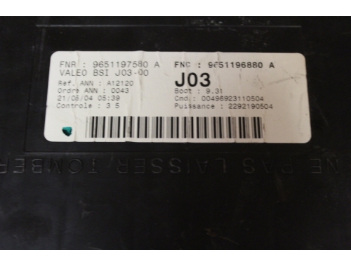 BSI Peugeot 307 - VALEO 9651197580A - Transfert des codes Remise à zéro (virginisation) VALEO:9651197580A