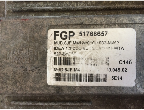Engine ECU Fiat Idea / Lancia Musa MAGNETI MARELLI: FGP:51768657 MJD 6JF.M4/HW01C/1092-M462