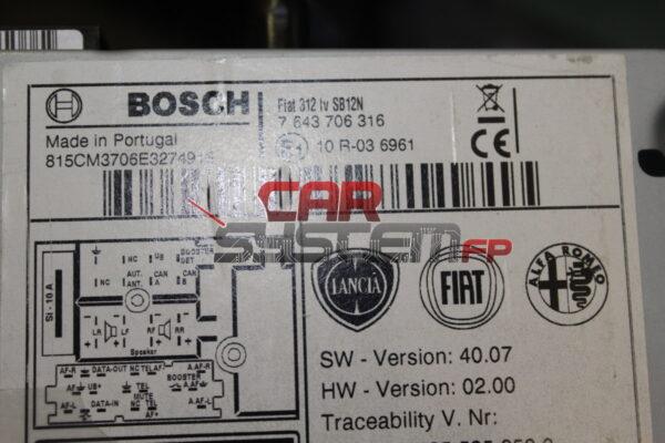 7643706316 Réparation Autoradio Fiat 500 (FIAT 312 IV SB12N)