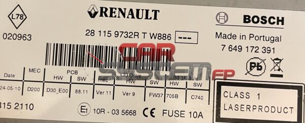 7649172391 Riparazione Navigatore Renault