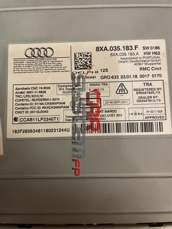 8XA035183F Revisión Autorradio Audi RMC 2015